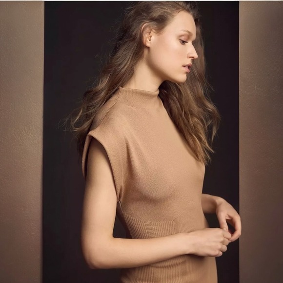 ANTHROPOLOGIE NWOT Tan‎ Knit Mock Neck Mini Dress, XS - Picture 2 of 10